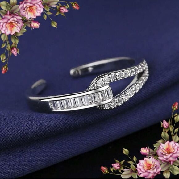 Simple & Delicate Cubic Zirconia stainless steel Open Ring - Picture 1 of 11